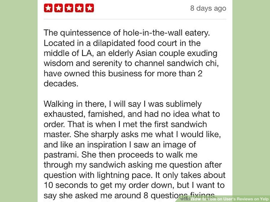 رای دادن به نظر یک فرد در Yelp