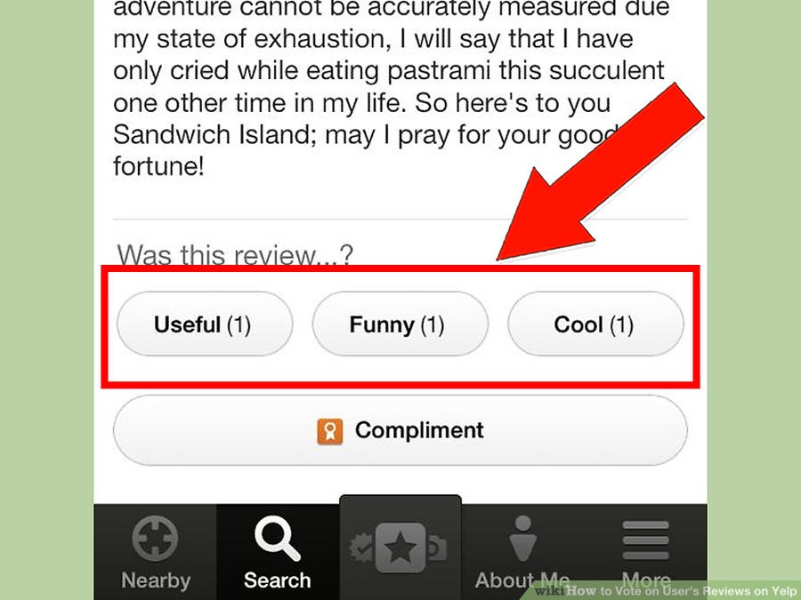 رای دادن به نظر یک فرد در Yelp